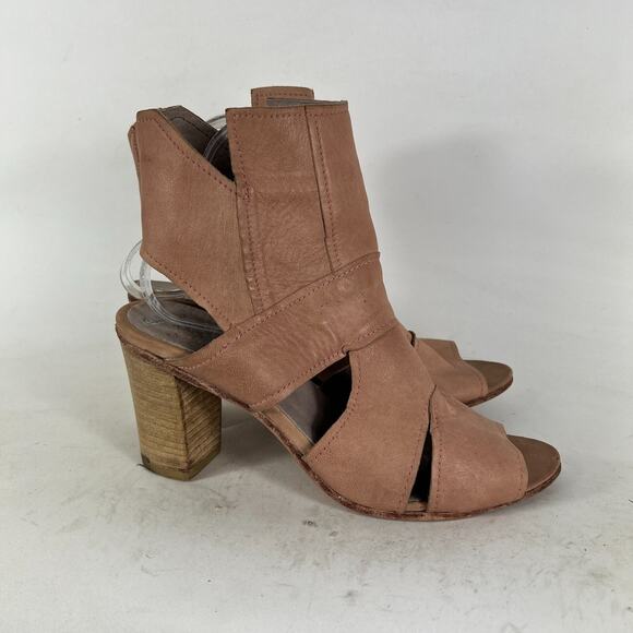 Free People Effie Sandals Womens 9 Brown Leather Block Heel Open Toe Preppy - Picture 2 of 10